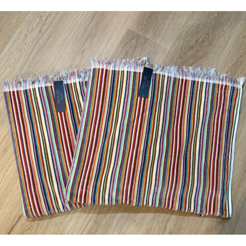 Set of 2 Rachel Zoe Striped Rainbow Multicolored Beach Towels 40" x 70"